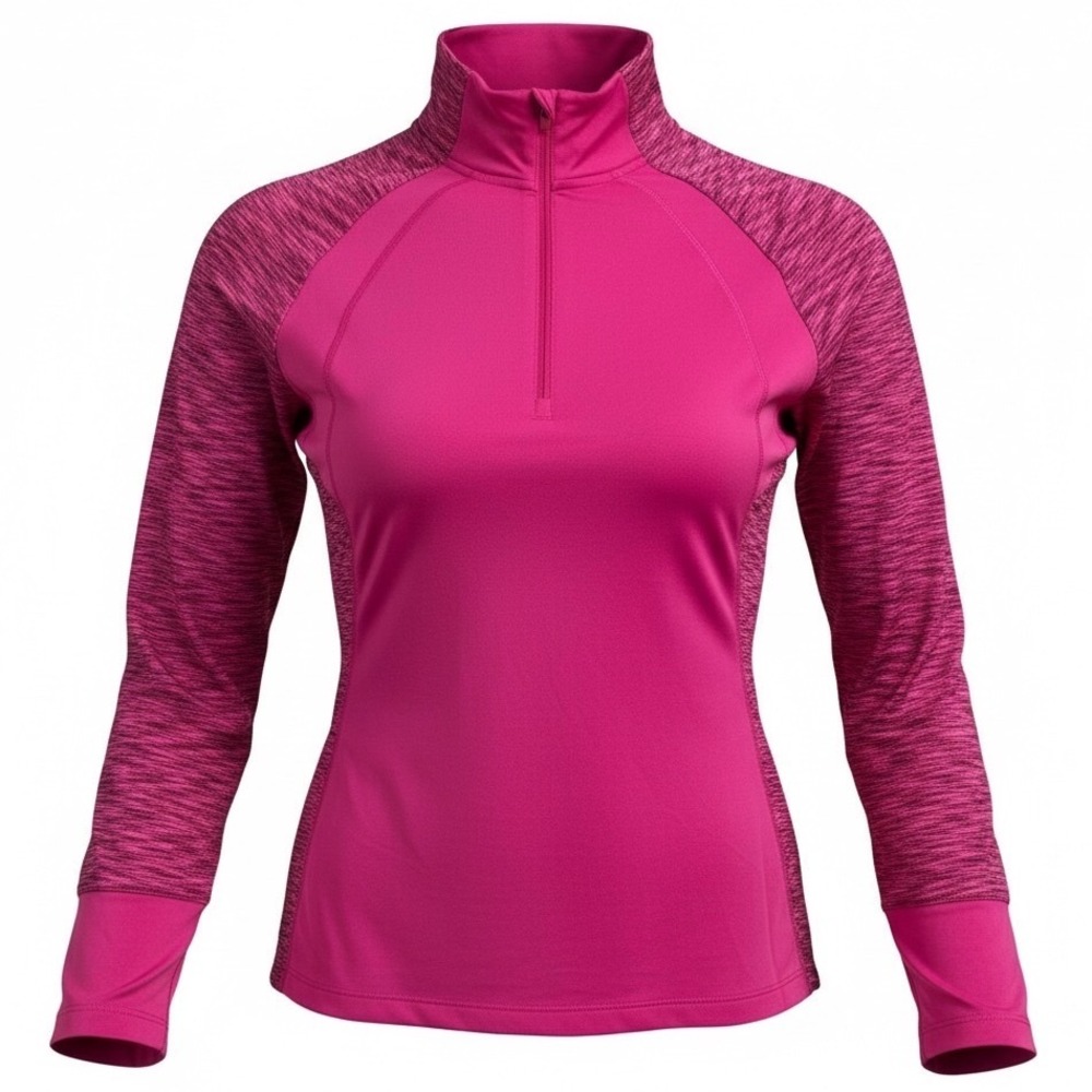 Danskin Now Jacket Women's Large 1/4 Zip Pullover Light Weight Pink‎ Space Dye